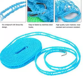 Уличная веревка для одеяла, противоскользящая веревка для путешествий, 5 м, заборного типа, портативный крючок, инструменты, ветрозащитный нейлон, ювелирные изделия, аксессуары 5m Random color