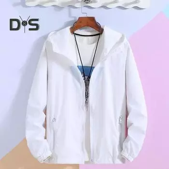 Уличная ветровка с капюшоном и длинным рукавом на молнии, спортивная куртка, сплошной цвет, дизайн с карманами, тонкая солнцезащитная одежда L белый