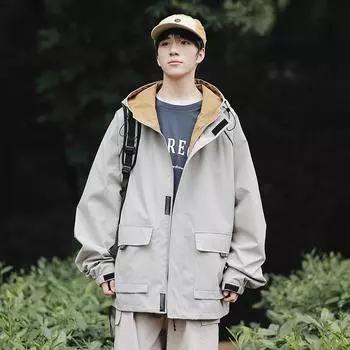 Уличная ветрозащитная куртка с капюшоном, на молнии, модная, для пары, трендовая, брендовая, водонепроницаемая M серый