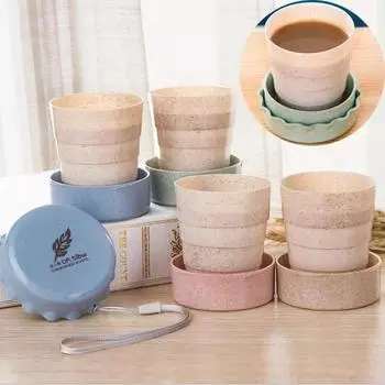 Уличная выдвижная дорожная кофейная чашка из пшеничной соломы, телескопические складные чашки для чая, портативные складные чашки для занятий спортом 130ml