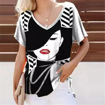 Уличная женская футболка с 3D принтом, сексуальная блузка с v-образным вырезом, повседневная, летняя, в стиле Харадзюку, модный пуловер с короткими рукавами, новинка 4XL