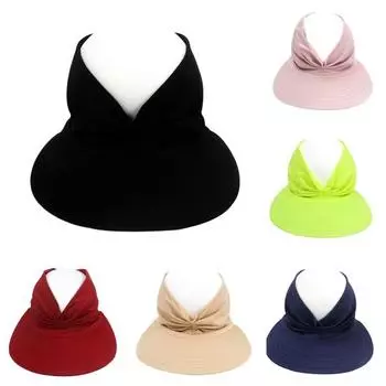 Уличная женская шляпа с пустым верхом и большими полями, плиссированная, однотонная, с защитой от солнца, с защитой от ультрафиолета, портативная дышащая, спортивная, садовая, рыбная, дорожная кепка чёрный