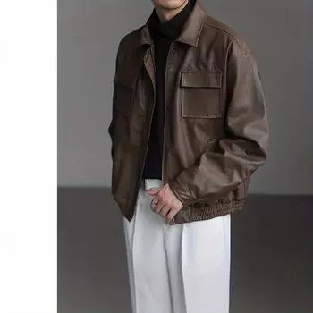 Уличная женская свободная куртка из искусственной кожи с застежкой-молнией на поясе, весна-осень, женская байкерская куртка, шикарная верхняя одежда S коричневый