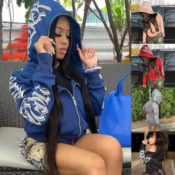 Уличная женская толстовка с буквенным принтом, куртки на молнии с длинным рукавом, зимняя женская одежда в готическом стиле в стиле панк, винтажный топ с графикой 90-х годов L чёрный