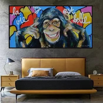 Уличное граффити, художественная картина на холсте, забавные постеры с изображением обезьяны и принтами, абстрактная настенная картина с животными для декора гостиной 20x40cm Unframed