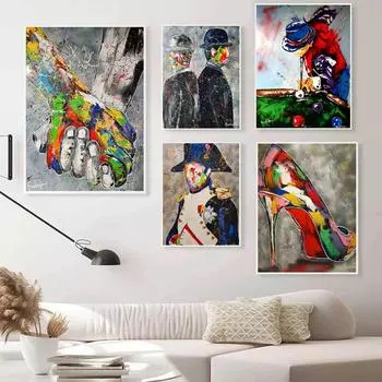 Уличное граффити искусство абстрактная картина на холсте фигура постер красное вино чашка настенная живопись гостиная коридор украшение дома фреска без рамки 21*30cm No Frame