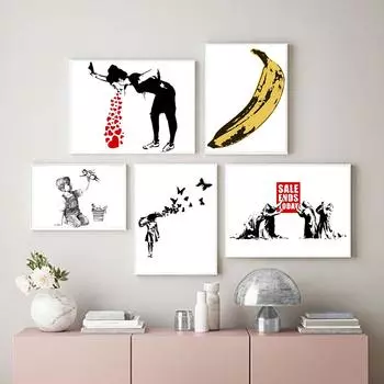 Уличное граффити, искусство Бэнкси, бабочка, девушка, сердце, постер, картина маслом, современный мыслитель, гостиная 21cm30cm NoFrame