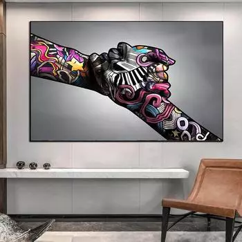 Уличное граффити-искусство, холст, рука об руку, кулак, постеры и принты, абстрактные настенные картины для гостиной, домашний декор 20x30cm