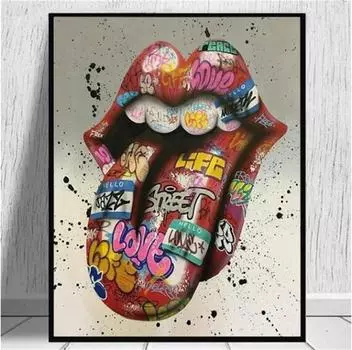 Уличное граффити, искусство, любовник, поцелуи, холст, живопись, постеры и принты, абстрактная ручная настенная картина для гостиной, домашний декор 20x30cm белый
