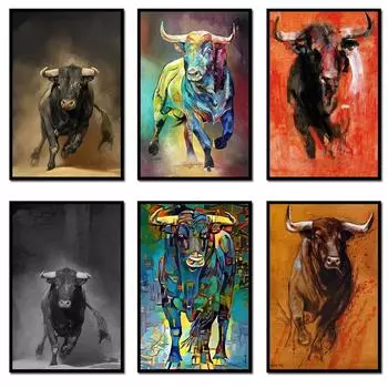 Уличное граффити, современное абстрактное животное, искусство быка, холст, картина, настенная картина для гостиной, плакат и принты, декор для спальни 21cm30cm NoFrame