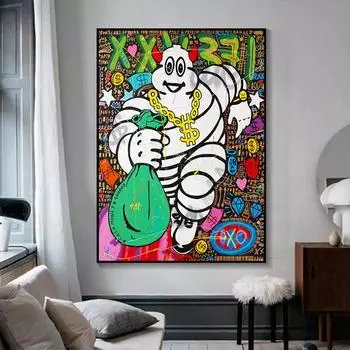 Уличное граффити в стиле поп-арт, кража шин, холст, картина, плакат, принт, настенная картина для гостиной, домашний декор, безрамное 21x30 No Frame