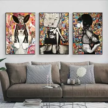 Уличное искусство, холст, картина, настенная живопись, сексуальная женская фигура, постеры с фильмами и принты, газетный фон для декора гостиной Quadro 21cm30cm NoFrame