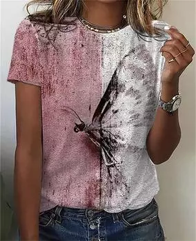 Уличное искусство в стиле Y2K Женская масляная живопись 3D стрекоза Графический принт Футболка Женская повседневная свободная одежда с коротким рукавом S