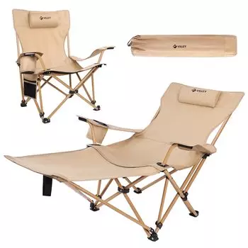 Уличное кресло-реклайнер VILLEY для кемпинга Ray включает в себя подушку и грузоподъемность, бесступенчатая регулировка, чехол для хранения, сборка, стул, стул, стул, хаки