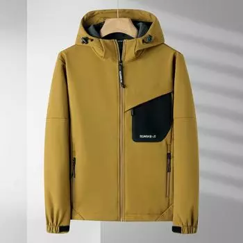 Уличное однослойное мужское пальто Soft Shell для осени и зимы, теплое, водонепроницаемое, ветрозащитное, с капюшоном, для походов L чёрный