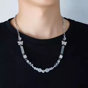 Уличное ожерелье из титановой стали с бабочками и кубиками в стиле хип-хоп, мужская и женская цепочка с жемчужным свитером, цепочка для аксессуаров