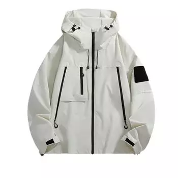 Уличное пальто-тренч для пары, свободная куртка с капюшоном, длинный рукав, кардиган, женская спортивная куртка S белый