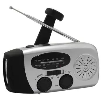 Уличное радио на солнечных батареях, радио с заводной ручкой, наружное радио с аккумулятором 1200 мАч, с AM/FM-радиоприемником, со светодиодным фонариком/сигналом SOS One Size серебряный