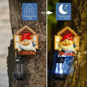 Уличное украшение на солнечной энергии - скульптура человека-дерева на открытом воздухе, садовая статуя в виде лица дерева One Size