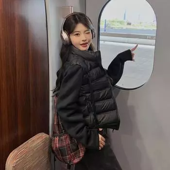 Уличное зимнее пальто с хлопковой подкладкой и коротким дизайном для женщин M чёрный