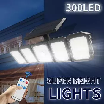 Уличные 300 светодиодов Солнечные светильники Датчик движения Водонепроницаемый настенный светильник Сад Двор Уличные светильники Солнечные прожекторы Регулируемые Split - no remote control