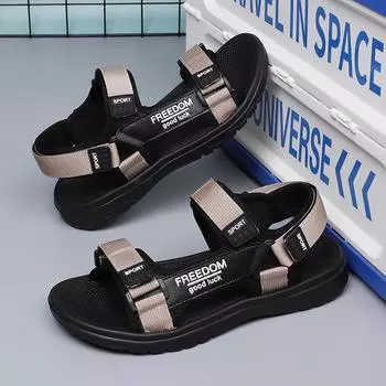Уличные бродячие сандалии, мужской коврик с поддержкой свода стопы, коврик для йоги, стелька-гладиатор, летние пляжные тапочки с открытым носком, противоскользящая прочная мужская обувь на плоской подошве 38 чёрный