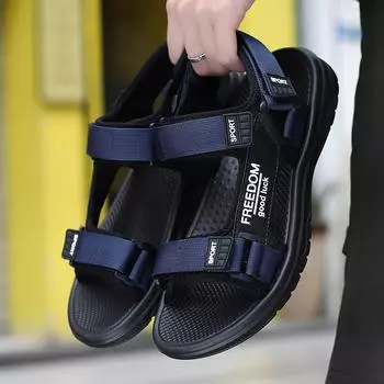 Уличные бродячие сандалии, мужской коврик с поддержкой свода стопы, коврик для йоги, стелька-гладиатор, летние пляжные тапочки с открытым носком, противоскользящая прочная мужская обувь на плоской подошве 38 чёрный