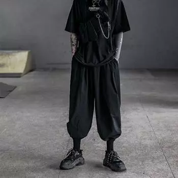 Уличные брюки-шаровары мужские мешковатые спортивные штаны свободные широкие брюки повседневные мужские брюки M серый