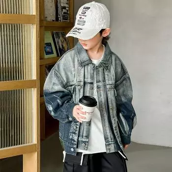 Уличные джинсовые куртки для мальчиков на весну и осень: Новые стили 2025 года для детей среднего и старшего возраста 130 cm синий