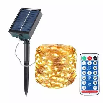 Уличные гирлянды на солнечной энергии, медная проволока, гирлянды, удаленные солнечные лампы для садовой вечеринки, патио, террасы, украшения для кемпинга 12M 100LED теплый белый