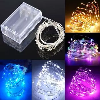 Уличные гирлянды, рождественские огни-звезды, питание от батареек (Батарейки в комплект не входят), Светодиодные гирлянды «Сказочная сказка» своими руками, гирлянды из медной проволоки 5m/197in разноцветный