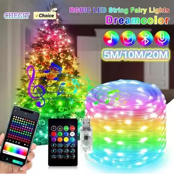 Уличные гирлянды, водонепроницаемые, макс. 65,6 футов/20 м, умные 200 светодиодных гирлянд, меняющих цвет, с пультом дистанционного управления и приложением, вечеринка