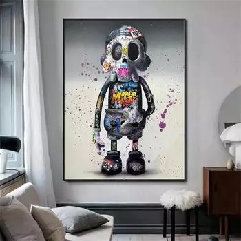 Уличные граффити, художественные картины на холсте, поп-арт, плакаты с черепами и принты, настенные художественные картинки для гостиной, украшения дома, Cuadros 21x30cm No Frame