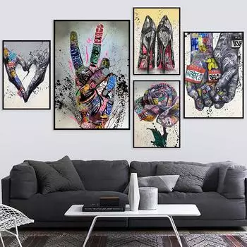 Уличные граффити в стиле поп, абстрактное искусство, холст, постер, современный домашний настенный художественный фон, живопись, эстамп, в помещении 21cm30cm NoFrame
