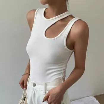 Уличные хипстеры с круглым вырезом и нерегулярным вырезом по бокам, женский сплошной цвет, тонкий маленький жилет M