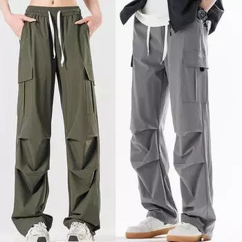 Уличные комбинезоны в стиле хип-хоп, мужские, с несколькими карманами, свободные, прямые, американские брюки-карго, ретро-модные, уличные, брюки для пар в стиле Харадзюку S розовый