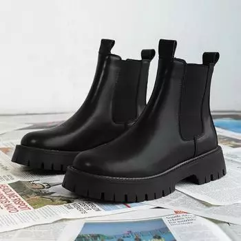 Уличные кожаные мужские туфли без застежек на высоком каблуке 2024 года, роскошные брендовые мужские зимние плюшевые зимние ботинки, модные универсальные мужские мотоциклетные ботинки 38