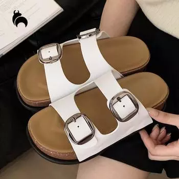 Уличные летние тапочки для женщин, модные сандалии для девочек, нескользящие водонепроницаемые шлепанцы на толстой подошве 36 чёрный