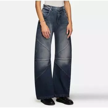 Уличные лоскутные женские джинсы модные широкие брюки с застежкой-молнией на пуговицах женские брюки 2025 весна-осень женские стирающиеся джинсовые брюки S светло-синий