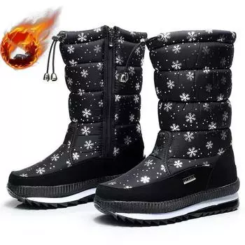 Уличные лыжные ботинки, зимние бархатные толстые зимние ботинки средней длины с принтом, водонепроницаемые нескользящие женские высокие ботинки 41 белый
