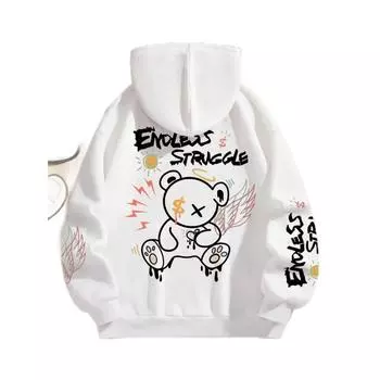 Уличные мужские и женские толстовки Endless Struggle Graffiti Bear Printed Hoodie Loose Pullover Sweatshirt Casual S чёрный