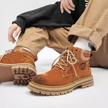 Уличные мужские нескользящие ботинки для движения, новые зимние повседневные ботинки на лодыжке из кожи на платформе, роскошные походные защитные ботинки «Челси» для пустыни 38 серый