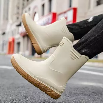 Уличные мужские нескользящие водонепроницаемые ботинки среднего размера с хлопковыми чехлами, резиновые сапоги для рыбалки, черные рабочие ботинки, прочная обувь 39-44 39 чёрный