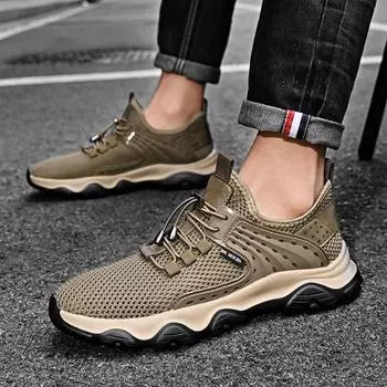 Уличные мужские сетчатые кроссовки дышащие мокасины летняя повседневная обувь для мужчин легкая походная обувь 39 чёрный