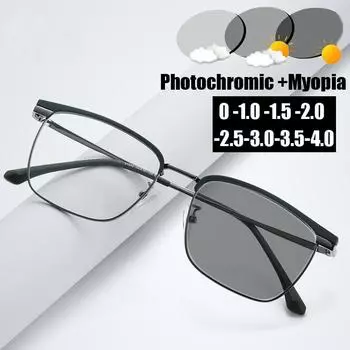 Уличные очки с изменением цвета, модные очки с защитой от синего света, деловые полукадровые очки для близорукости, фотохромные солнцезащитные очки с диоптриями 0