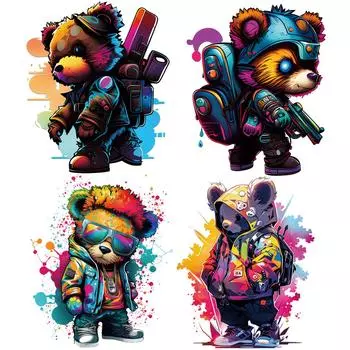 Уличные плюшевые мишки, термонаклейки, красочные Parches Ropa, толстовки «сделай сам», теплопередающие наклейки для одежды, нашивки для одежды