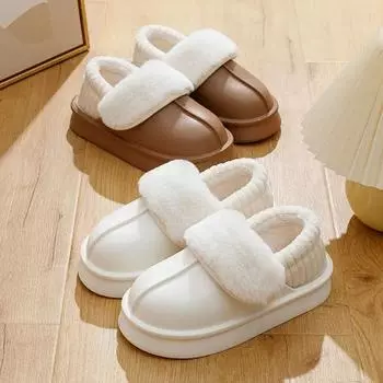 Уличные плюшевые мужские тапочки 2024 года, зимние новые домашние нескользящие толстые подошвы, хлопковые плюшевые утолщенные водонепроницаемые тапочки для мужчин и женщин 36-37 чёрный