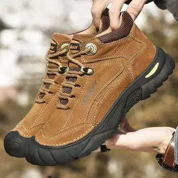 Уличные походные ботинки зимние бархатные теплые высокие хлопковые туфли мужские повседневные кожаные туфли на шнуровке на платформе 38