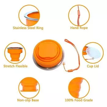 Уличные портативные силиконовые выдвижные складные чашки безопасные здоровые складные чашки для небольших кружек для питья с крышками многоразовые жёлтый