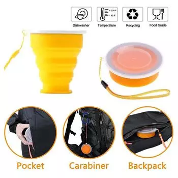 Уличные портативные силиконовые выдвижные складные чашки безопасные здоровые складные чашки для небольших кружек для питья с крышками многоразовые жёлтый